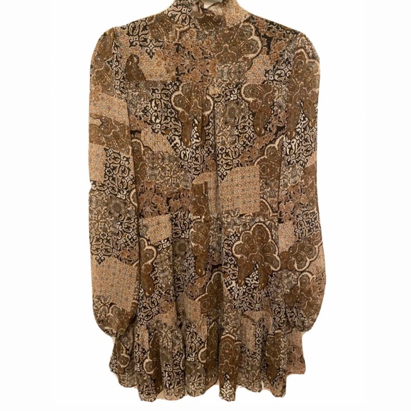 $189 House of Harlow 1960 Boho Long Sleeve Prairie Hi-Neck Ruffle Dress Sz 8 D9 - Picture 2 of 4